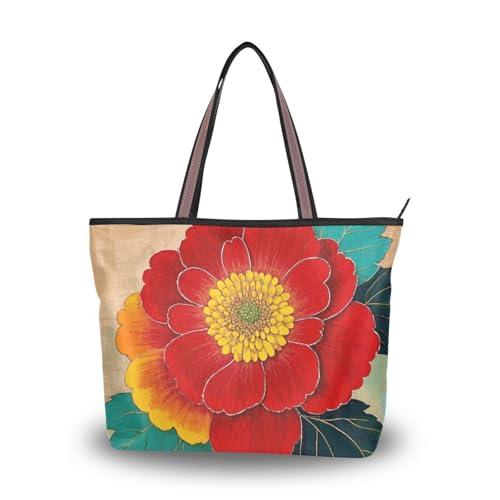 Damen-Tragetaschen aus Seidenstoff mit Reißverschluss, trendige Hobo-Handtaschen für Damen, für Abschlussball, Verlobung, Cocktailparty, Hochzeit (rote Pfingstrosenblume), Größe L von Yoogain