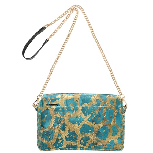 Damen-Umhängetasche, Leopardenmuster, veganes Leder, mit Reißverschluss, goldfarben / Blau von Yoogain