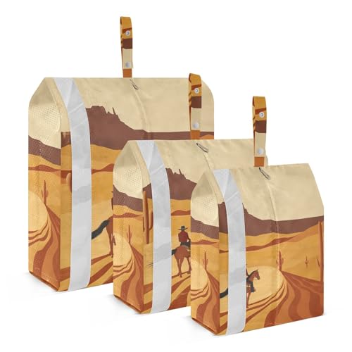 Desert Men Horse Retro 3 Set Packing Travel Organizer Stackable Storage Bags For Closets Plastic Travel Bags Luggage Organizer von Yoogain