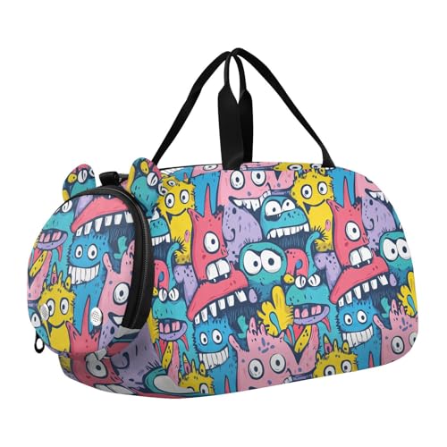Doodle Sporttasche mit lustigem Monstermotiv, bunt, klein, mit Schuhfach, leicht, für Reisen, Sport, Reisetasche, Wochenendtasche Doodle Sporttasche mit lustigem Monstermotiv, bunt, klein, mit Schuhfach, leicht, für Reisen, Sport, Reisetasche, Wochenendtasche von Yoogain
