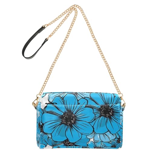 Elegante Umhängetasche mit blauen Blumen und schwarzem Mittelteil für Damen, veganes Leder, lässige Geldbörse, Cross-Body-Reißverschluss, Schulterhandtaschen von Yoogain
