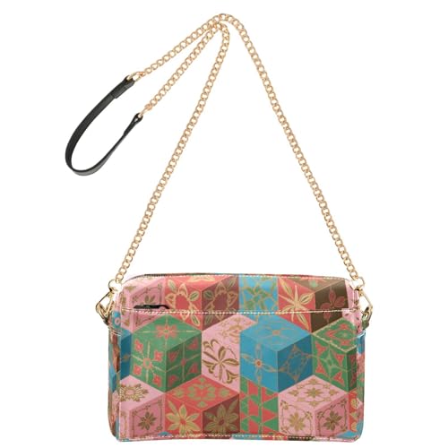 Farbige Retro-Geometrie, kleine Umhängetasche, veganes Leder, Umhängetasche, Reißverschluss, Schulterhandtaschen für Damen von Yoogain