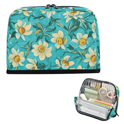 Federmäppchen, großes Fassungsvermögen, Schreibwaren-Aufbewahrung für Teenager, College, Ölgemälde mit weißen Gänseblümchen von Yoogain
