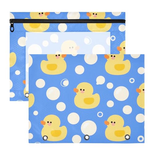 Federmäppchen, tragbar, Taschenordner für A4-Papier, Briefe, 2 Stück, Studenten, Schulanfang, niedliche Cartoon-gelbe Enten von Yoogain