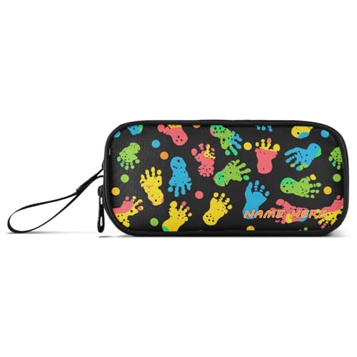 Federmäppchen mit buntem Fußabdruck, Nylon, großes Fassungsvermögen, Reißverschluss, Federmäppchen, Schreibwaren-Tasche für Mittelschule und Jungen von Yoogain
