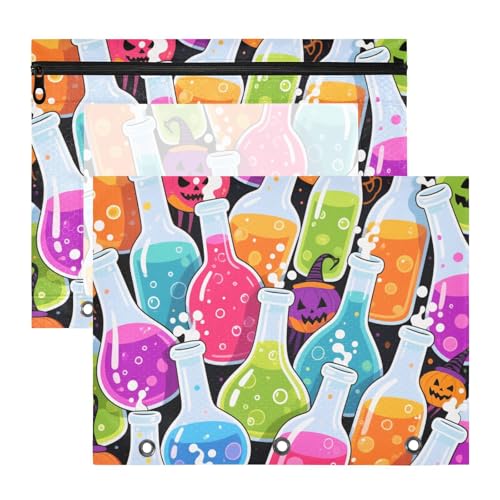 Federmäppchen mit glatten Reißverschlüssen, Kunststoff-Aktenordner für A4-Papier, Briefe, 2 Stück, Studenten, Büro, Happy Halloween, Zaubertrank von Yoogain