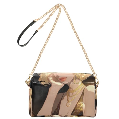 Golden Beauty Umhängetasche für Damen, klein, veganes Leder, Umhängetasche, Reißverschluss, Schultertasche von Yoogain