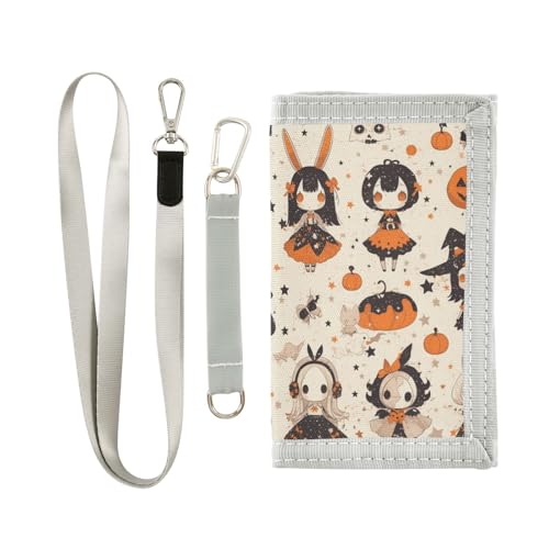 Goth gelbe Halloween-Puppe, Kürbis-einzigartige dreifach gefaltete Geldbörse für Männer, coole dreifach gefaltete Geldbörsen mit Umhängeband, Goth gelbe Halloween-Puppe, Kürbis-Unikat, 1 size, modisch von Yoogain