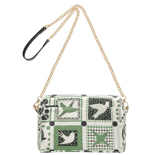 Grüne gepunktete Umhängetasche für Damen, veganes Leder, wasserdicht, mit Vogelmotiv von Yoogain