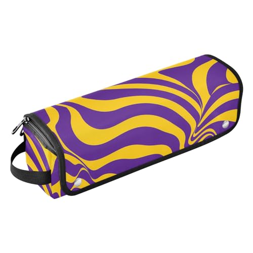 Haarwerkzeug-Reisetasche für Damen, mit hitzebeständigem Pad, Aufbewahrungstasche für Glätteisen, heiße Werkzeuge und Haarpflegezubehör, lila und gelbe Wellenlinien, Reisetasche für Damen, Violette Haarwerkzeug-Reisetasche für Damen, mit hitzebeständigem Pad, Aufbewahrungstasche für Glätteisen, heiße Werkzeuge und Haarpflegezubehör, lila und gelbe Wellenlinien, Reisetasche für Damen, Violette von Yoogain