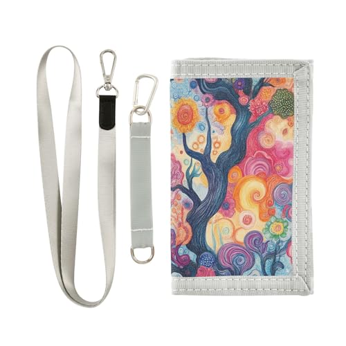 Herren-Geldbörse mit abstraktem Blumenbaum-Muster, buntes Ölgemälde, cooles Geschenk, trendige, dünne Geldbörse für Herren, mit Umhängeband, Ölgemälde mit abstraktem Blumenbaum-Muster, bunt, 1 size von Yoogain