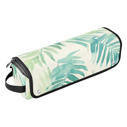 Hot Hair Tools Reisetasche und hitzebeständige Matte, tragbare Reise-Tragetasche für Glätteisen, heiße Werkzeuge und Haarpflegezubehör, Aquarell-Palmenblätter, Minzgrün, tragbarer Organizer von Yoogain