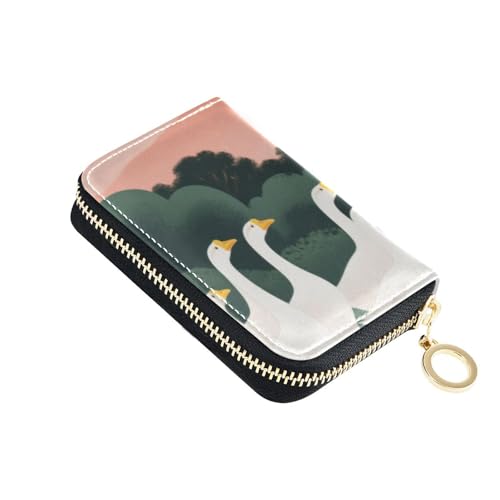 Kartenetui aus Leder, Motiv: Berglandschaft, Gans, Cartoon, mit 2 Geldfächern, RFID-blockierendem Kartenhalter für Damen, mit Reißverschluss von Yoogain