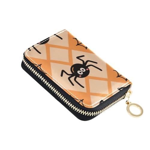 Kartenetui für Damen, Motiv: Halloween-Spinne, Leder, mit RFID-blockierendem Kreditkartenetui, mit Reißverschluss, Schwarz von Yoogain