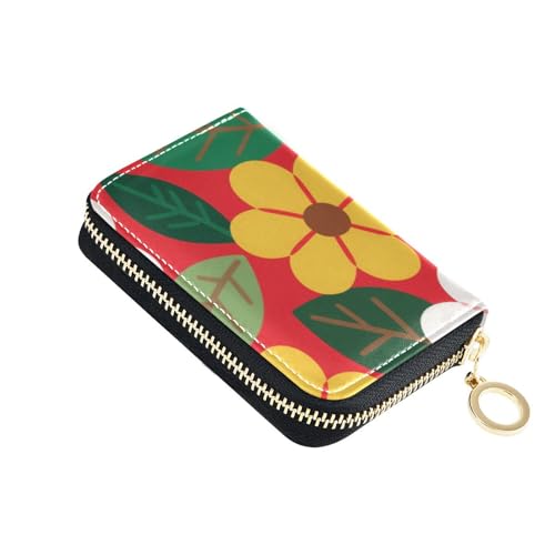 Kleine Geldbörse aus Leder mit 2 Geldfächern, RFID-blockierend, mit Reißverschluss, Rot / Gelb von Yoogain