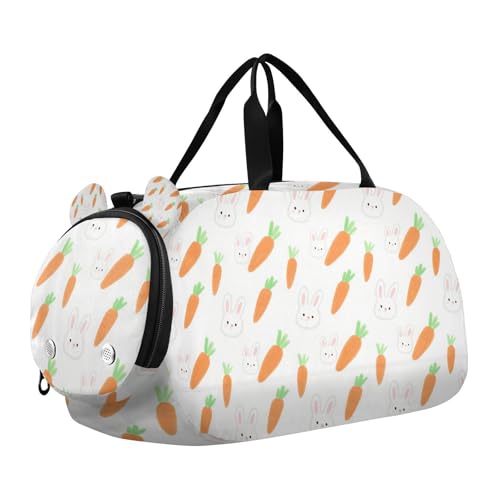 Kleine Sporttasche mit niedlichem Hase und Karotte, Cartoon-Motiv, mit Schuhfach, leicht, für Reisen, Sport, Reisetasche, Wochenendtasche Kleine Sporttasche mit niedlichem Hase und Karotte, Cartoon-Motiv, mit Schuhfach, leicht, für Reisen, Sport, Reisetasche, Wochenendtasche von Yoogain