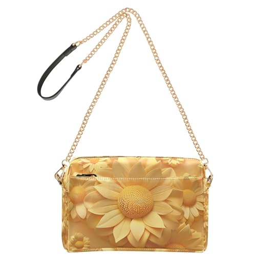 Kleine Umhängetasche für Damen, 3D-Blumenmuster, Sonnenblume, Mandelgelb, veganes Leder, Umhängetasche, Reißverschluss, Schulterhandtaschen von Yoogain