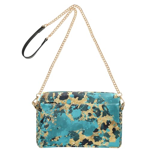Kleine Umhängetasche für Damen, Leopardenmuster, veganes Leder, Umhängetasche, Reißverschluss, Schultertasche, Handtasche für Reisen, Goldblau von Yoogain
