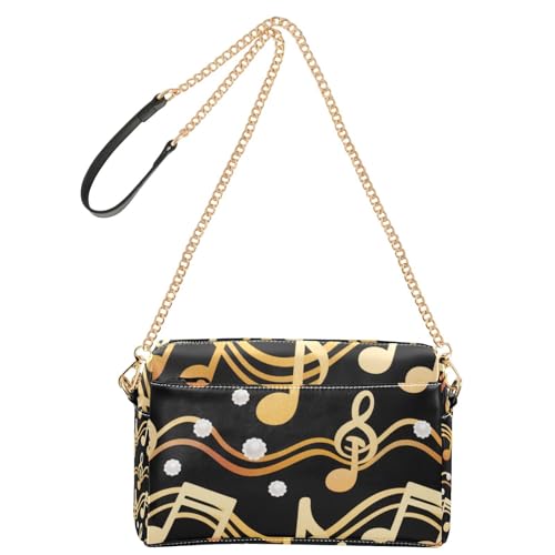 Kleine Umhängetasche mit Musiknoten, veganes Leder, Damen-Geldbörse, wasserdicht, goldfarben und schwarz von Yoogain