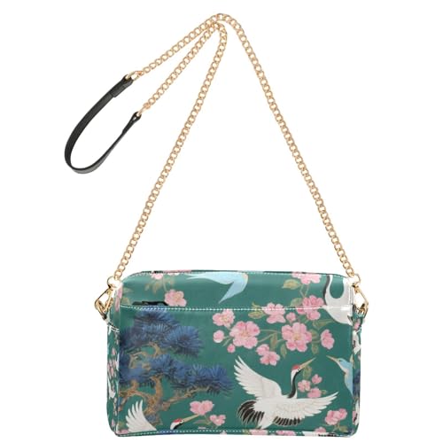 Kleine Umhängetasche mit japanischem Kranich, veganes Leder, Cross-Body-Tasche, Reißverschluss, Damen-Schulterhandtaschen von Yoogain