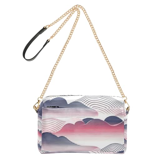 Kleine Umhängetasche mit japanischen Streifen und Wolken, veganes Leder, Umhängetasche, Reißverschluss, Schultertasche von Yoogain