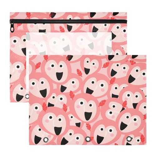 Kosmetiktasche mit 3 verstärkten Ösen, 3-Loch-Tasche für A4-Papier, Briefe, 2 Stück, Lehrer, College, Cartoon, niedliches Tier, Rosa von Yoogain