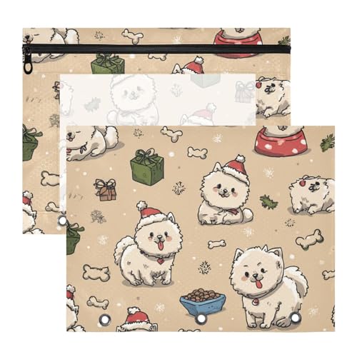 Kosmetiktasche mit 3 verstärkten Ösen, Stifthalter für A4-Papier, Briefe, 2 Stück, Studenten, Klassenzimmer, niedliche Cartoon-Hunde, Beige von Yoogain