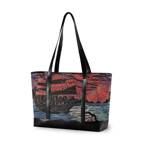 Line Art Laptoptasche für Herren, Segelboot, mit Reißverschluss, Arbeitshandtaschen für Damen, Arbeit mit Bolsos Para Mujeres von Yoogain