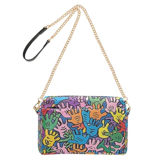 Mehrfarbige Handabdruck-Crossbody-Tasche für Damen, veganes Leder, Umhängetasche, wasserdichte Umhängetasche von Yoogain