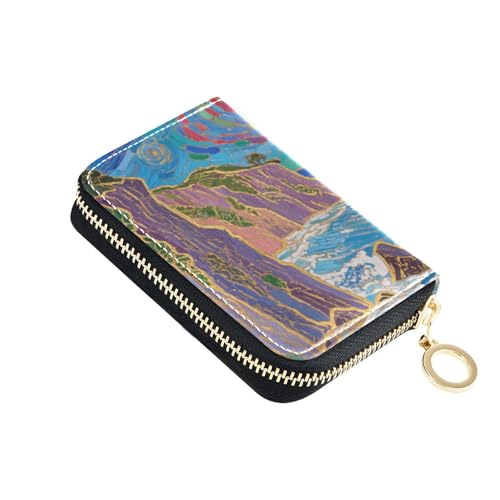 Mountain Clouds Beauty Leder-Kartenetui für Herren, mit 2 Geldfächern, RFID-blockierend, Damen-Kartenetui mit Reißverschluss von Yoogain