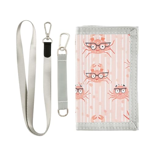 Multi Small Crabs Wear Sunglasses Pink Stripes card wallet cool gifts simple clip wallet for men with lanyard, Verschiedene kleine Krabben tragen Sonnenbrillen rosa Streifen, 1 size, modisch von Yoogain