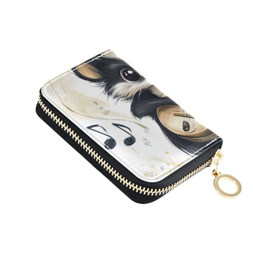 Niedliche geschrumpfte Musiknoten-Ledergeldbörse für Karten mit 9 Kartenfächern, RFID-blockierend, für Herren mit Reißverschluss von Yoogain