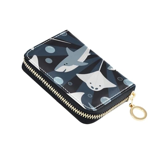 Ocean Animal Manta Ray Fish Geldbörse aus Leder, klein, mit RFID-blockierendem Kreditkartenetui mit Reißverschluss, Dunkelblau von Yoogain