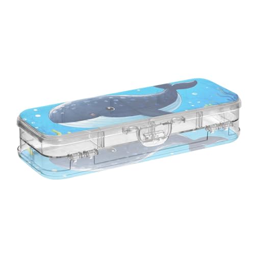 Ocean Animal Wal blaue bunte transparente Stiftebox aus Kunststoff, doppelstöckige Stiftebehälter für die Schule mit Schnappverschluss und Deckel Ocean Animal Wal blaue bunte transparente Stiftebox aus Kunststoff, doppelstöckige Stiftebehälter für die Schule mit Schnappverschluss und Deckel von Yoogain