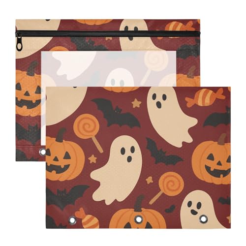 Ordner mit 3 verstärkten Ösen, 3-Lochstanzer für A4-Papier, Briefe, 2 Stück, Lehrer, Büro, Halloween, Kürbisse und Geister von Yoogain