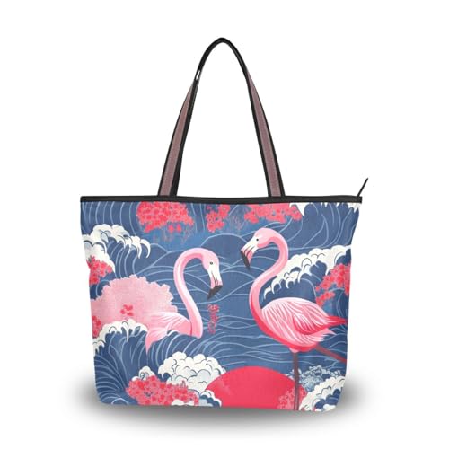 Reisetasche aus Seidenstoff mit Reißverschluss, praktische Leder-Handtaschen für Damen für Alltag und Reisen (Flamingo-Stil, japanischer Stil, Größe L Reisetasche aus Seidenstoff mit Reißverschluss, praktische Leder-Handtaschen für Damen für Alltag und Reisen (Flamingo-Stil, japanischer Stil, Größe L von Yoogain