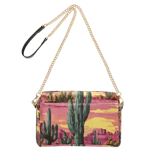 Retro Sun Cacti Purple Art Kleine Umhängetasche, veganes Leder, Damen-Umhängetasche, wasserdicht, Schultertasche für Damen von Yoogain