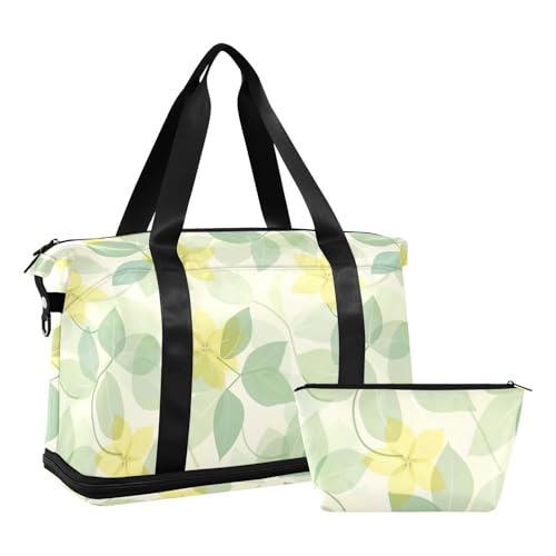 Sanfte und frische Zitronenblume gelb hellgrün Marine Wochenend/Nachttasche Reisetasche Turnbeutel mit verstellbarem Sportgürtel 2er Set, Sanfte und frische Blume, Milde und frische Zitronenblüte gelb von Yoogain