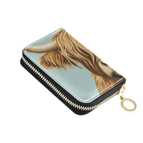 Schlichtes Highland-Rindsleder, kleine Geldbörse für Karten mit RFID-blockierendem Kartenhalter für Damen, mit Reißverschluss von Yoogain