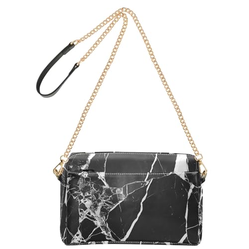 Schwarze Marmor-Umhängetasche, klein, veganes Leder, lässige Damen-Geldbörse, Reißverschluss, Schultertaschen von Yoogain