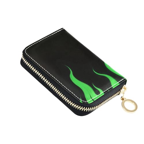 Schwarze fluoreszierende, coole flammengrüne Leder-Geldbörse für Damen mit 2 Geldfächern, RFID-blockierendem Kreditkartenetui mit Reißverschluss von Yoogain