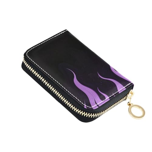 Schwarze fluoreszierende coole Flamme lila Leder-Kartenetui mit 9 Kartenfächern, RFID-blockierendem Kartenhalter für Herren mit Reißverschluss von Yoogain