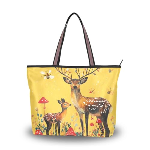 Seidenstoff-Tragetaschen mit Reißverschluss für Damen, stilvolle Handtasche für Damen, für Abschlussball, Verlobung, Cocktailparty, Hochzeit (Cartoon, stabiles Sika-Hirsch), Größe L von Yoogain