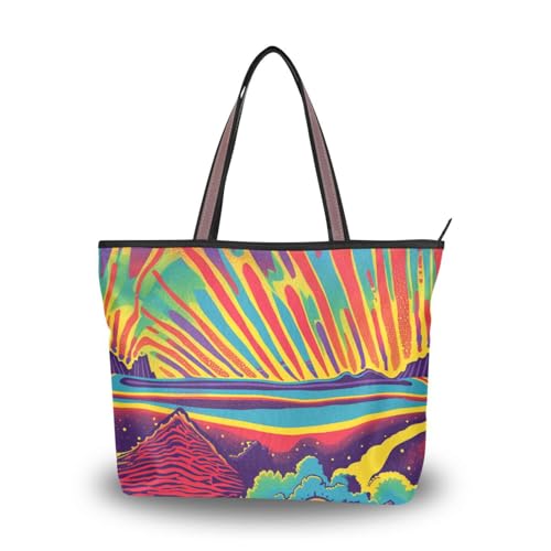 Seidenstoff-Tragetaschen mit Reißverschluss für Damen, wiederverwendbare Handtaschen für Damen, Crossbody für Alltag und Reisen (bunte Himmelsabstraktionen), Größe L von Yoogain