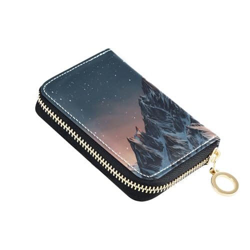 Snowy Mountains Stars Ningt Herren-Geldbörse aus Leder mit 9 Kartenfächern, RFID-blockierendes Kartenetui mit Reißverschluss von Yoogain