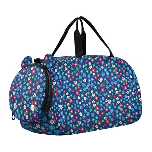 Sporttasche mit Schuhen, leicht, für Reisen, Sport, Fitness und Workout, mit kleinen Blumen, Rot, Grün und Blau Sporttasche mit Schuhen, leicht, für Reisen, Sport, Fitness und Workout, mit kleinen Blumen, Rot, Grün und Blau von Yoogain