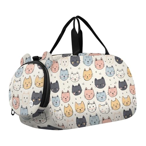 Sporttasche mit niedlichem Katzengesichter, bunt, klein, mit Schuhfach, multifunktional, Wochenende, Übernachtung, Tragetasche für Jungen und Mädchen Sporttasche mit niedlichem Katzengesichter, bunt, klein, mit Schuhfach, multifunktional, Wochenende, Übernachtung, Tragetasche für Jungen und Mädchen von Yoogain