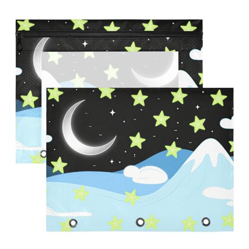 Stiftebox mit 3 Löchern, für A4-Papier, Briefe, 2 Stück, Lehrer, Schulanfang, Buntstifte, Zeichnen, Sterne und Mond von Yoogain