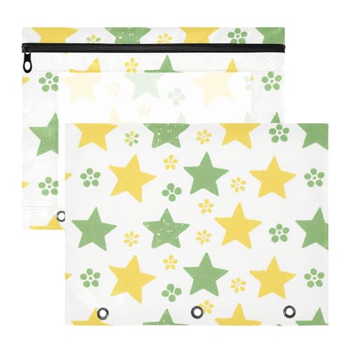 Stiftebox mit 3 Löchern für A4-Papierbriefe, 2 Stück, für Lehrer zu Hause, grüne, gelbe Sterne, Bleistiftzeichnung von Yoogain