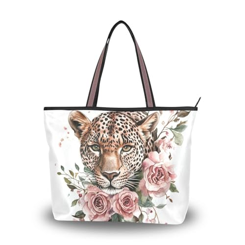 Süße Tragetaschen aus Seidenstoff mit Reißverschluss, trendige große Handtaschen für Damen für Alltag und Reisen (Tierrosen), Größe L von Yoogain